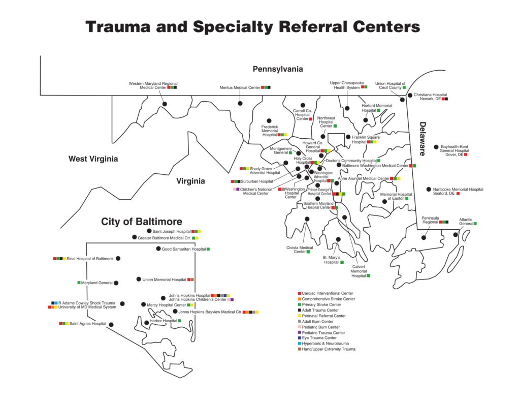 Level 1 Trauma Center Map Trauma Centers - Maryland Traumanet